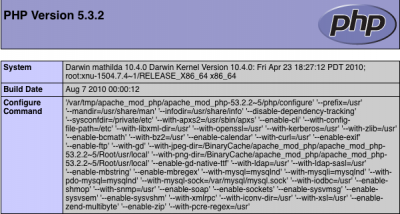 phpinfo() Screenshot from php 5.3.2